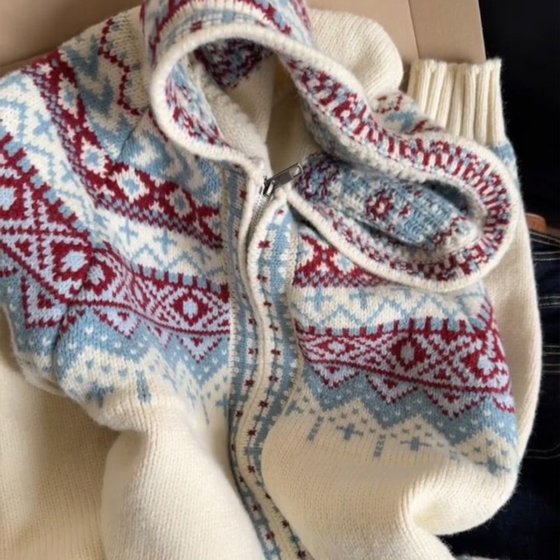 费尔岛风连帽开衫毛衣女春秋季新款韩版百搭软糯宽松保暖针织外套,淘宝优惠券,粉丝福利购,淘宝优惠卷