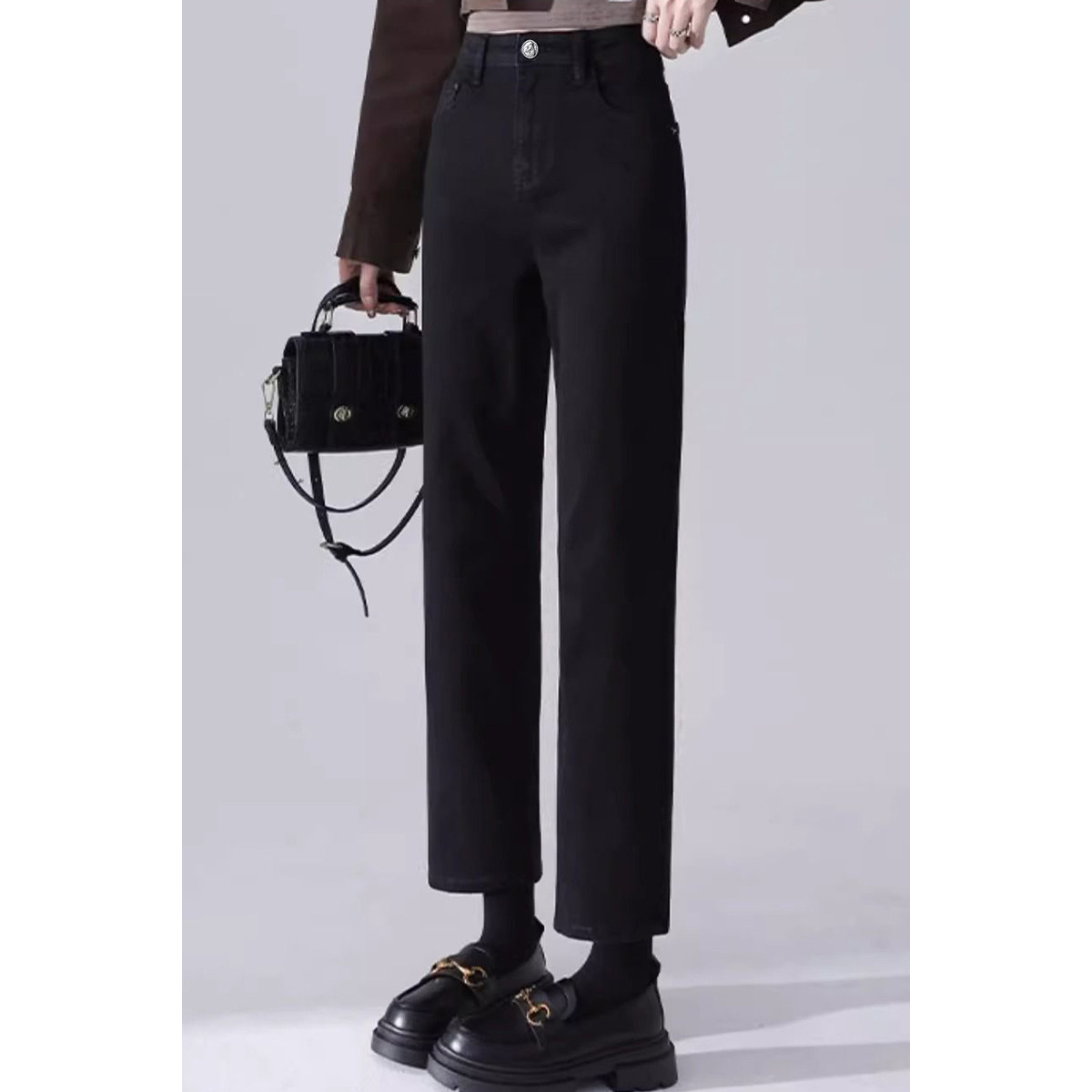 黑色烟管直筒牛仔裤女秋冬加绒2026年春秋新款小个子女士法棍裤子,淘宝优惠券,粉丝福利购,淘宝优惠卷