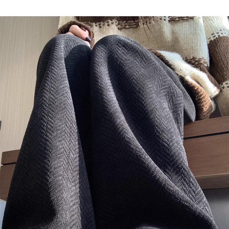 人字纹阔腿裤女秋冬2026新款加绒加厚高腰直筒窄版慵懒风休闲裤子,淘宝优惠券,粉丝福利购,淘宝优惠卷