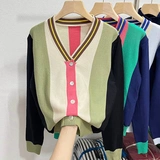 Трикотажный кардиган, модный тонкий лонгслив, в стиле Шанель, V-образный вырез, в западном стиле