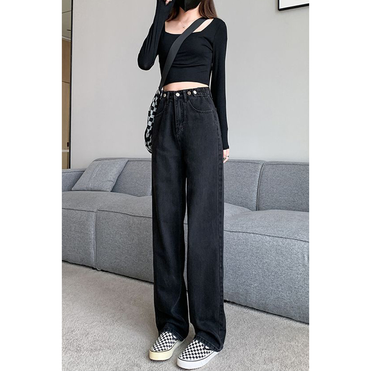 高腰阔腿牛仔裤女春秋新款显瘦直筒胖mm大码垂感拖地裤子梨形身材,淘宝优惠券,粉丝福利购,淘宝优惠卷