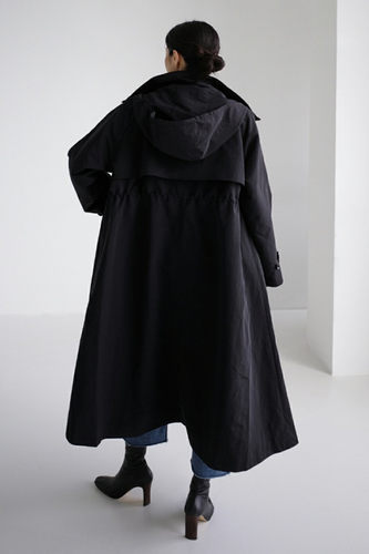 纯诗曼春秋新款韩版女装宽松大码斗篷型连帽时尚中长款风衣外套女 - 图3