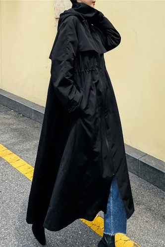 纯诗曼春秋新款韩版女装宽松大码斗篷型连帽时尚中长款风衣外套女 - 图0