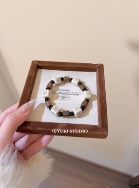 咖色小方景德镇陶瓷手串手链不掉色女新中式百搭国风饰品手饰