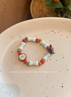 苹果景德镇陶瓷手串新中式民族风手链女国风手饰串珠百搭新款