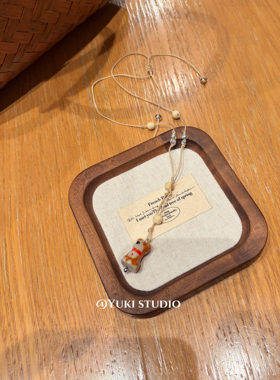 陶瓷柴犬编织绳长款项链女小众独特可爱时尚挂脖