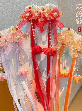 儿童古风超仙发夹发光中国风女童汉服蝴蝶结飘带头饰女孩花朵流苏