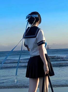 初音未来黛绿色jk蝴蝶结超长飘带发夹发卡少女JK制服百搭头饰发带