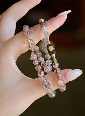 【超七疏影】黑金超七天然水晶双圈手串叠戴老钱风送闺蜜高级手链