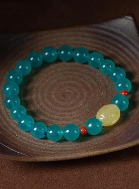 冰种天河石手串9mm单圈搭配蜜蜡富甲天下手链DIY女款 佛珠 饰品