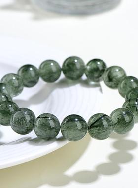 久雅水晶 天然细发绿发晶圆珠手链 老矿绿色发晶散珠手串