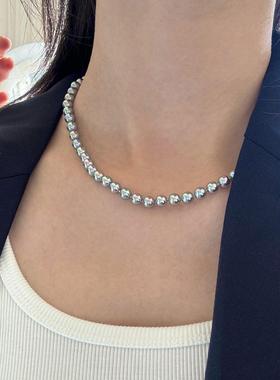 秋冬季毛衣链人造akoya真多麻银蓝色人造珍珠项链S925银扣项链女