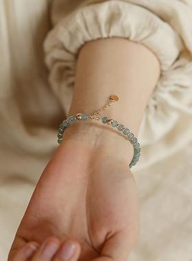 厂家手链女小众ins14K包金不掉色轻奢冰蓝天然翡翠手镯减龄款