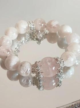 【粉雪幽灵】普陀山桃花粉雪花幽灵水晶手串姻缘粉水晶手链女