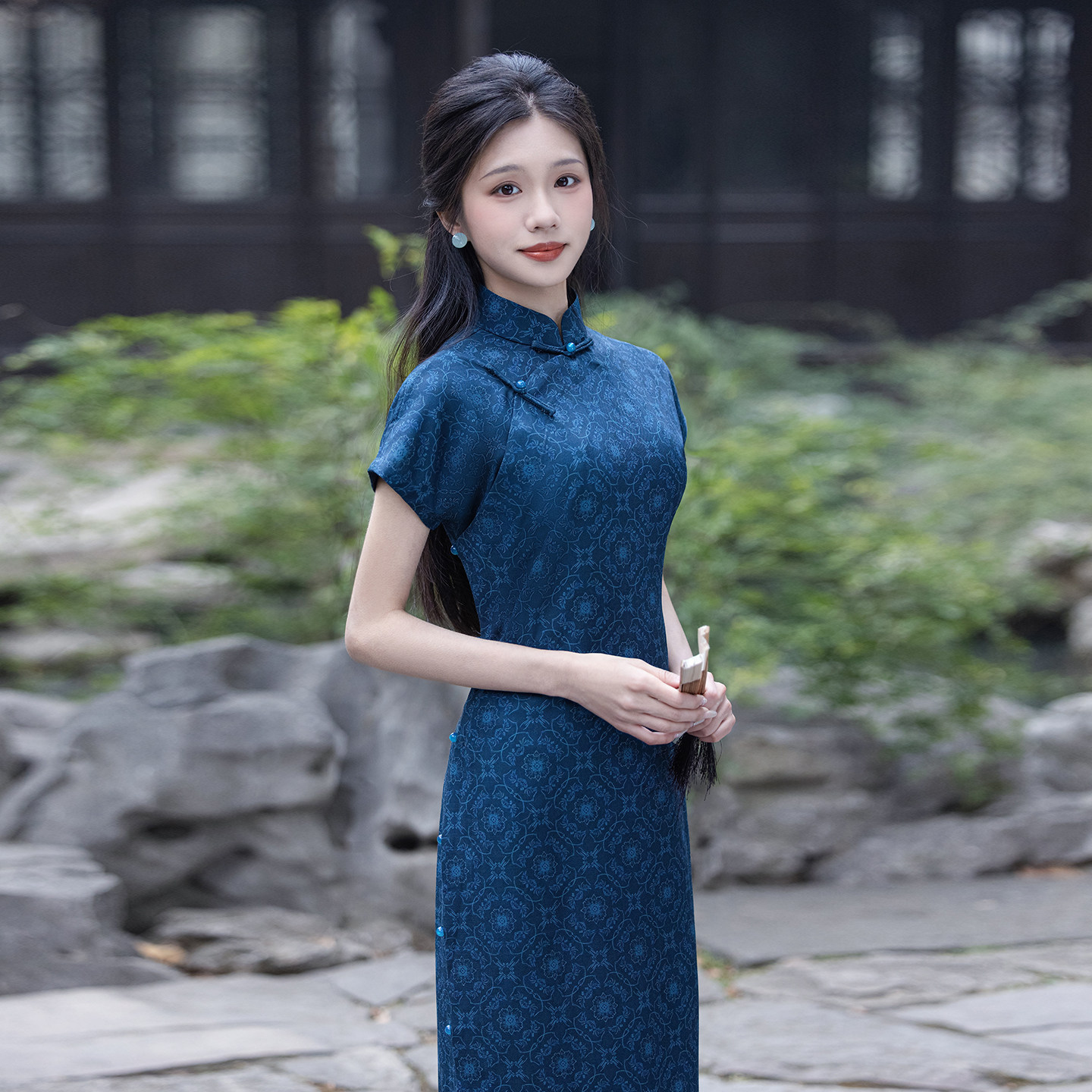 南风知古法旗袍全开襟蓝色显白复古新中式连衣裙2026新款气质高端,淘宝优惠券,粉丝福利购,淘宝优惠卷