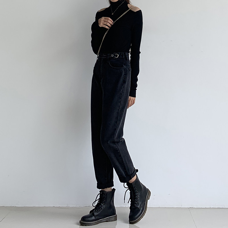 黑色宽松高腰显瘦老爹2020年牛仔裤 drnnz女装牛仔裤