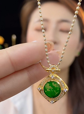 祖母绿复古圆形项链女绿色小巧