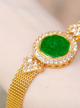 新干青仿翡翠手链女圆牌辣绿