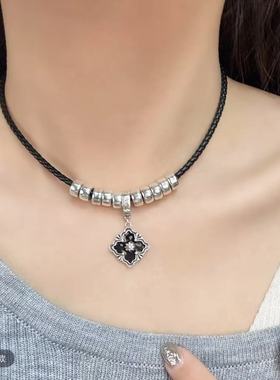 新款黑色皮绳项链韩系简约百搭