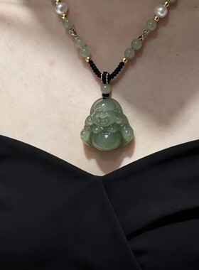 新款仿和田玉佛公吊坠女款轻奢小众设计感高级项链配饰毛衣链挂件