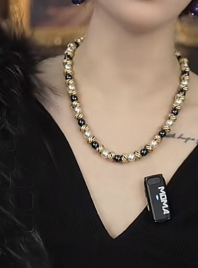 复古重工项链打结铜珠黑色玛瑙