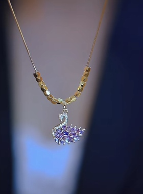新款紫色天鹅吊坠项链女送女友礼
