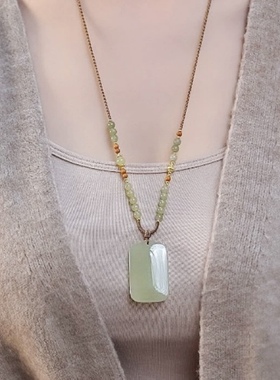 2025年新款仿和田玉平安无事牌吊坠项链男女仿玉坠无字吊牌玉佩白