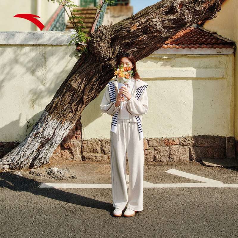 安踏肌理外套女款2025秋季新款潮流翻领宽松休闲防风针织运动上衣,淘宝优惠券,粉丝福利购,淘宝优惠卷