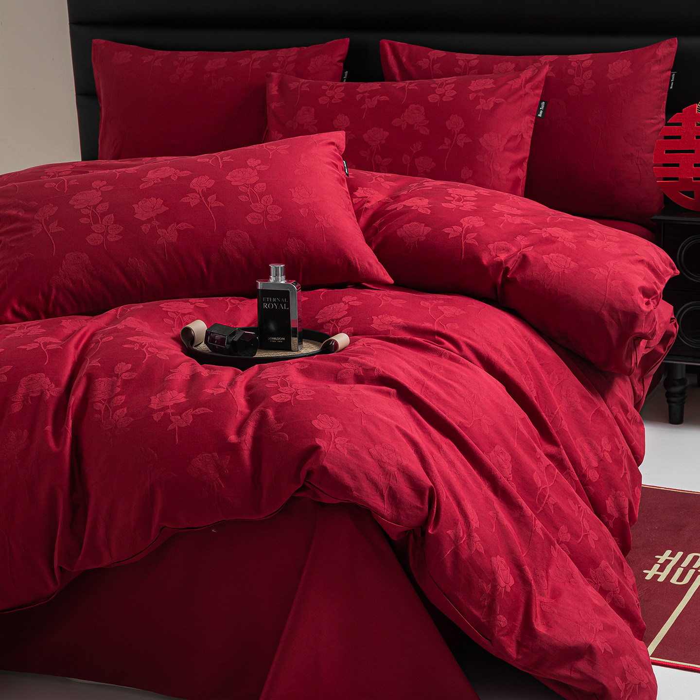 高级婚庆长绒棉四件套红色全棉喜被陪嫁婚房床单被套纯棉结婚床品,淘宝优惠券,粉丝福利购,淘宝优惠卷