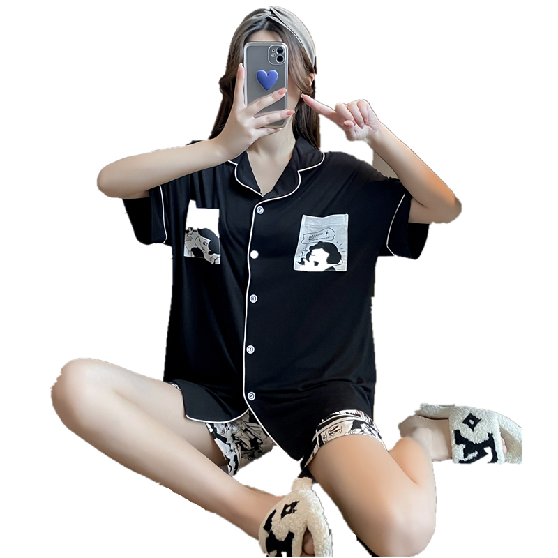 夏季莫代尔短袖加大码睡衣女200斤卡通可爱短裤胖mm薄款开衫套装,淘宝优惠券,粉丝福利购,淘宝优惠卷