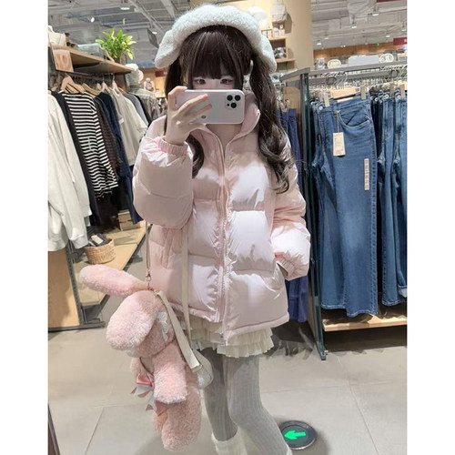 2025粉色软妹日系遮肉显瘦棉服外套女设计感小个子保暖防寒面包服 - 图1
