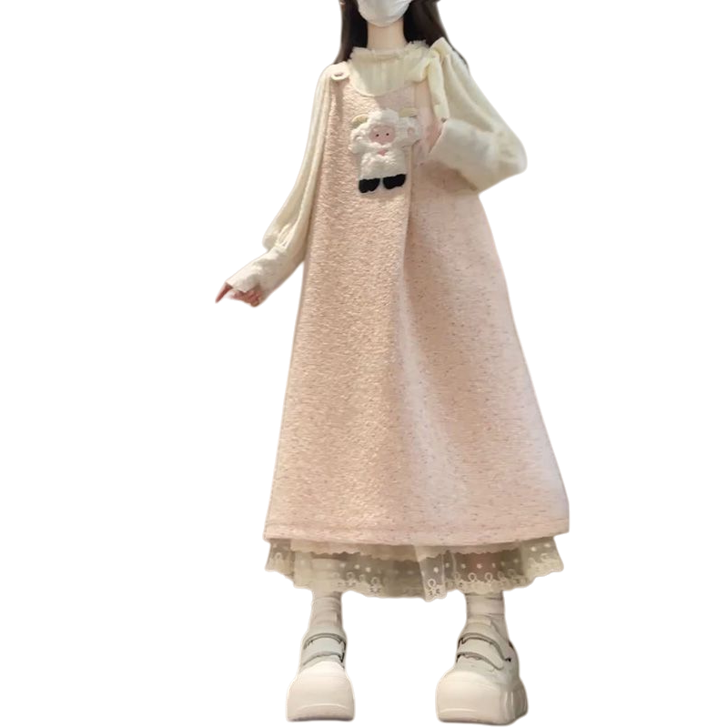 两件套装学院风可爱甜美少女感小羊提花减龄背带裙女+长袖打底衫,淘宝优惠券,粉丝福利购,淘宝优惠卷