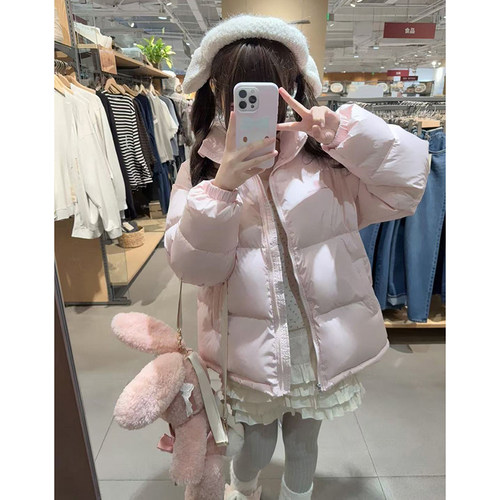 2025粉色软妹日系遮肉显瘦棉服外套女设计感小个子保暖防寒面包服 - 图2