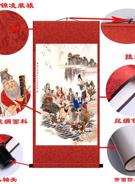 八仙过海国画神仙人物画像客厅装饰画丝绸卷轴挂画名人字画包邮