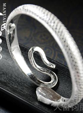 正品寸手银坊云大理手工制作复南古做立体浮雕灵蛇镯旧.匠心