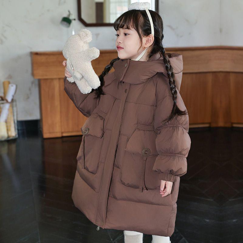 女童中长款加厚儿童羽绒服外套2025新款韩系10岁冬装百搭大龄品牌 - 图1