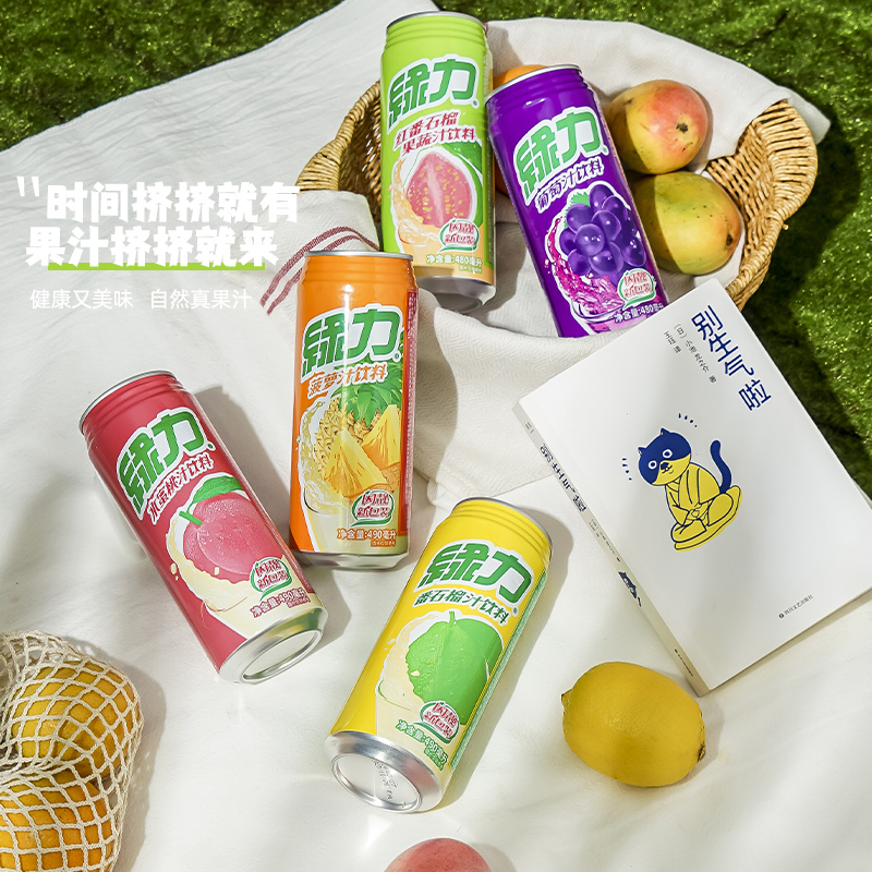 台湾绿力果汁饮品葡萄汁水蜜桃番石榴水果味480ml5罐聚餐网红饮料