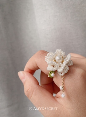 春暖花开原创设计手工串珠日系森女编织天然珍珠水晶戒指定制