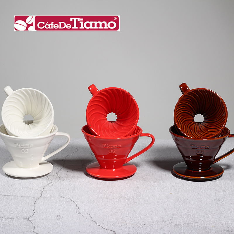 Tiamo手冲咖啡滤杯V60滤杯螺旋型陶瓷滴滤式冲杯彩柄分享壶套装 - 图0