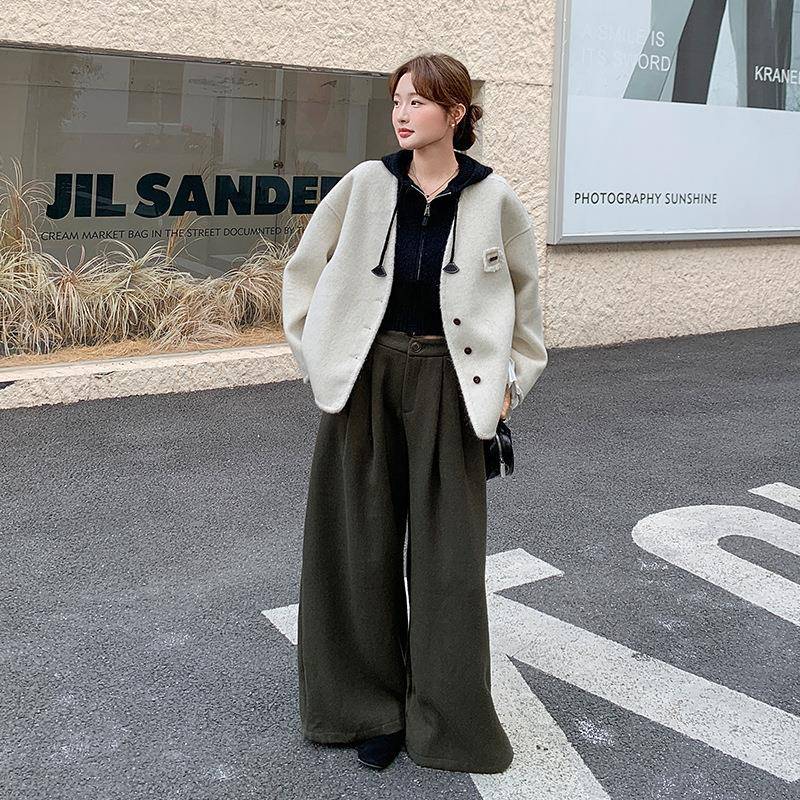 设计感羊个毛面呢子外套显瘦马甲两件套c280-503女秋冬新款双小短 - 图1