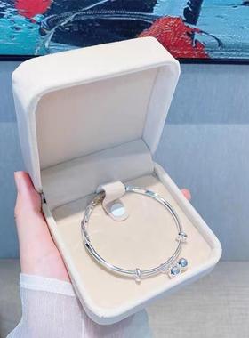 光面铃铛银手镯女纯银实心s9999足银手镯小众年轻款送女友生日礼