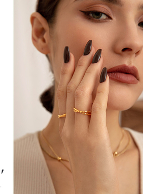 冷淡风戒指金色多层设计感网红食指戒新款素圈高级感指环时尚手饰