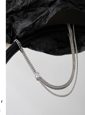 复古项链女方形钻吊坠欧美INS