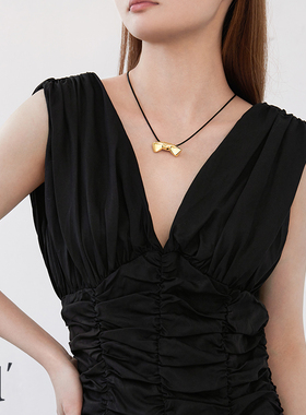 高级感小众金色蝴蝶结吊坠项链女