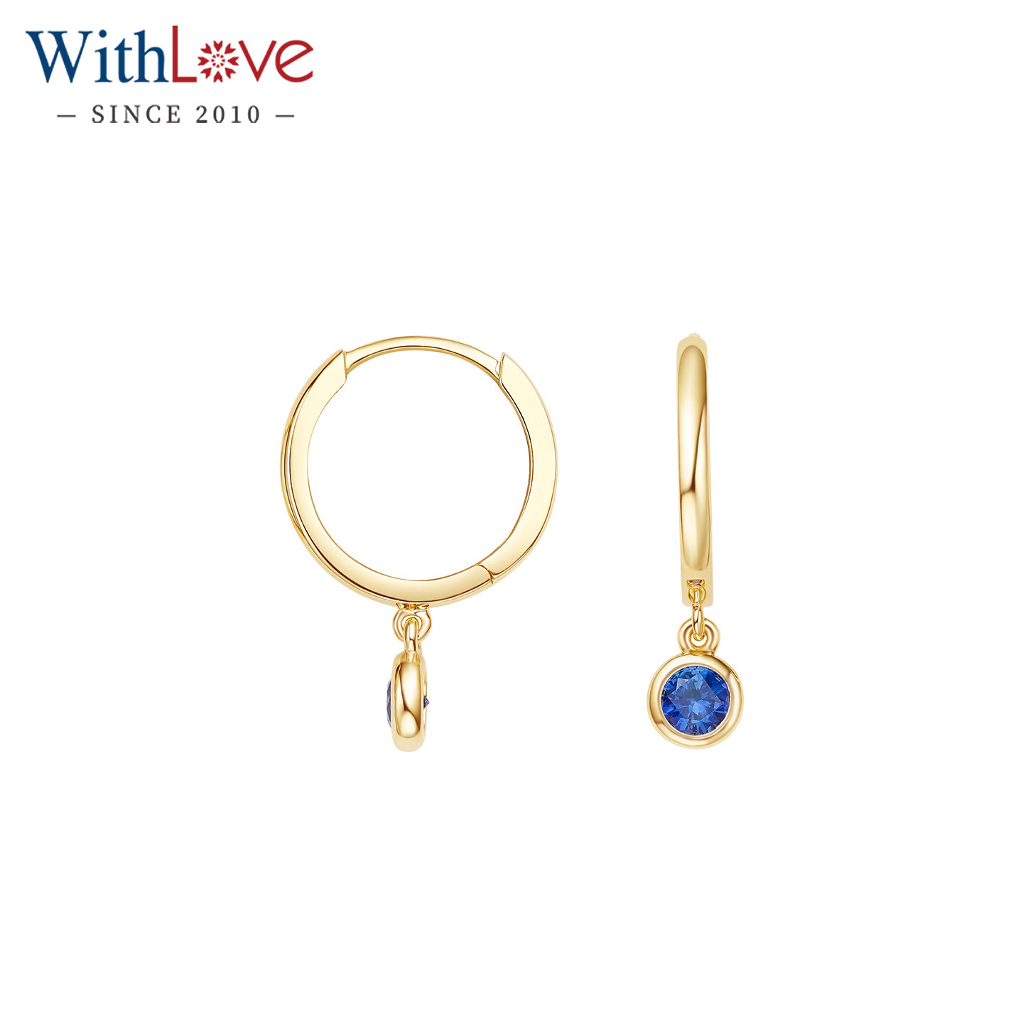 WithLove 黄18K金包边镶嵌蓝宝石耳环简约精致时尚耳饰送女友,淘宝优惠券,粉丝福利购,淘宝优惠卷