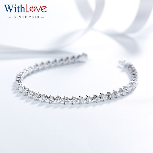WithLove 白18K金4.1克拉豪华满钻排钻女士铂金结婚钻石手链定制 - 图2