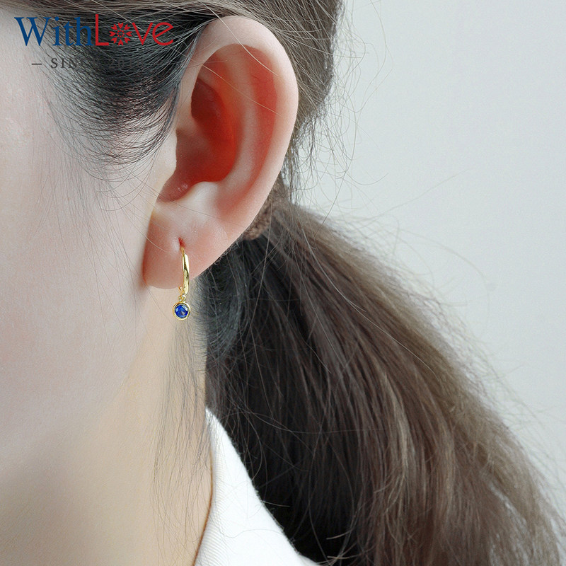 WithLove 黄18K金包边镶嵌蓝宝石耳环简约精致时尚耳饰送女友,淘宝优惠券,粉丝福利购,淘宝优惠卷