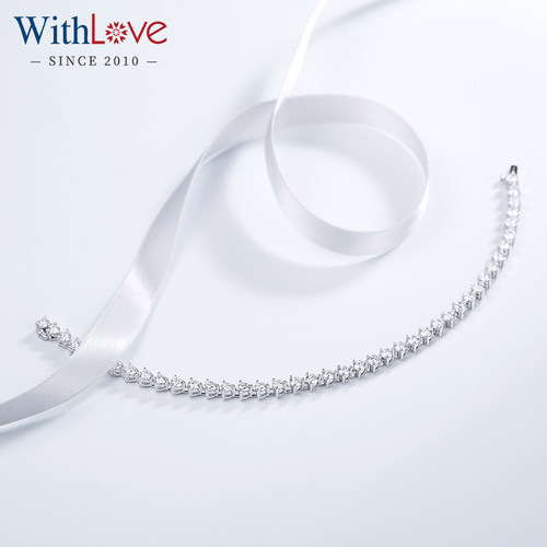 WithLove 白18K金4.1克拉豪华满钻排钻女士铂金结婚钻石手链定制 - 图3