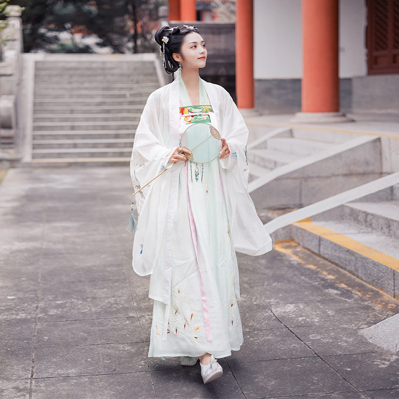 春季实拍原创汉服女仙气飘逸古风齐胸儒裙中国风刺绣套装大袖衫_虎窝淘