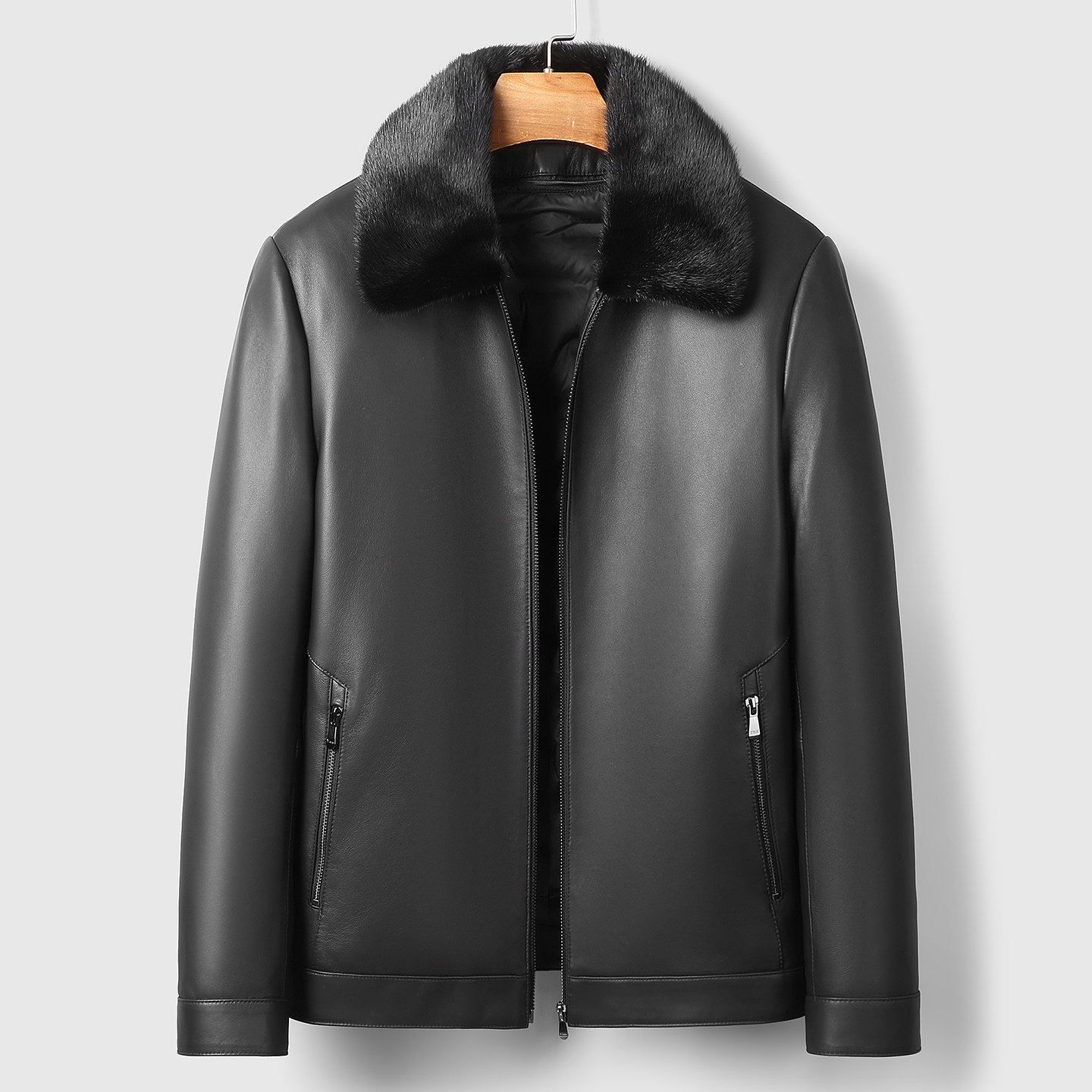 冬季海宁真皮皮衣男绵羊皮水貂毛领真皮羽绒服爸爸鹅绒皮夹克外套,淘宝优惠券,粉丝福利购,淘宝优惠卷